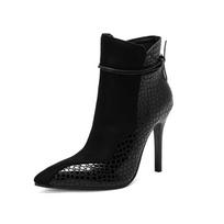 New Fashion Ankle Boots Women 2025 Sexy Pointed Toe Stilettos Plus Size 34-48 Fall Winter Bandage Zipper Thin High Heels Shoes 3 juoda