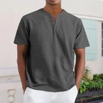 Men Henley Short Sleeve T Shirt Classic Fit Lightweight Pullover Cotton Soft Knit Top for Everyday Wear XXL