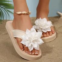 Flower Decor Beach Flip Flops for Women Summer 2025 Lightweight Anti Slip Outdoor Slippers Woman Fashion Clip Toe Flat Sandals 36 smėlis