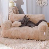 Naminio gyvūno katės lova prabangi sofa mažiems šunims, kačiukams, šuniukams, lizdinė lova, namelis, nuimama, plaunama, su pagalve 55x38cm chaki
