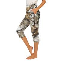 Women's Elastic Waist Casual Capri Pants with Side Pockets Slim Fit Cropped Trousers with Side Slits Comfortable Stretch Fabric L bronza
