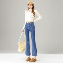 Spring Summer Blue Micro Flare Petite Slim Vintage Black Nine Points Denim Pants For Women Casual Pants Oversize Denim Trousers 25