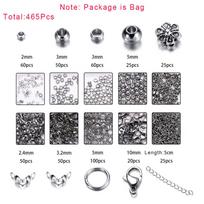 352-950Pcs Stainless Steel Jewelry Making Kits Lobster Clasp Jump Rings End Crimps Beads Clasp for DIY Jewelry Accessories gray