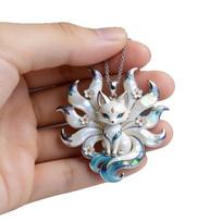 Enamel Look Nine-Tailed Fox Necklace Iridescent Finish Guardian Charm Pendant  Meaningful Gift Necklace