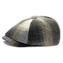 CHRLCK 2023 Vyrai, Retro aštuonkampė kepurė, pastorinta megzta laikraščių kepurė Ančių liežuvis tapytojas skrybėlė Plaid Beret Street Forward kepuraitė ruda