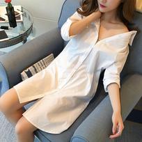 Women Button Up Mini Dress Women's Casual Shirt Dress Spring Autumn Mid-length Lapel Long Sleeve Single Breasted Solid Color XXXXXL balta