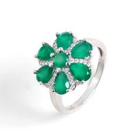 Elegantiškas natūralaus žalio agato brangakmenių gėlių dizaino žiedas iš 925 prabos sidabro, puikus papuošalas moterims, Valentino dienos dovana US RING SIZE:6# žalia