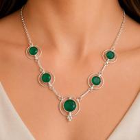 Green Onyx Gemstone Silver Necklace, 925 Sterling Silver Elegant Women Necklace, Partywear Jewelry RN-2-17