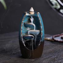 Luxurious Ceramic Backflow Waterfall Smoke Incense Burner For Thoughtful Home Gifts Blue-S(13.5*7.6*7cm)