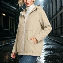 Women Lightweight Waterproof Hooded Jacket Casual Windbreaker with Pockets Adjustable Hem Outdoor Raincoat M