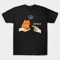 Asian Size Men Black Print T-shirt Behave No Dishonest Liar Orange Cat Cartoon No-Cut Print Cotton Tshirt M juoda