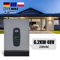 ES JAV Sandėlis 6.2KW 6200W Įjungtas/Išjungtas tinklo Saulės keitiklis DC48V 220/230/240VAC MPPT Grynos sinusinės bangos Vienfazis 6200W Įjungtas/Išjungtas Keitiklis Hybrid Solar System 6.2kw String Inverter