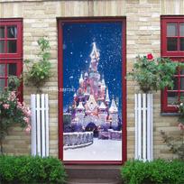 Kalėdų eglutės durų lipdukai dekoracija Kalėdų senelis Vinilas 3D Lipnus tapetas Sniego senelis briedis stiklo langas žiemos dekoro freska 77x200cm gray