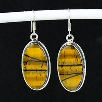 Natūralaus tigro akies brangakmenio senovinio stiliaus auskarai 925 svarų sterlingų sidabro auskaras, Boho sidabro papuošalai kabantys auskarai, Dovanos vestuvėms Dovanos jai 5.5 Cm ruda