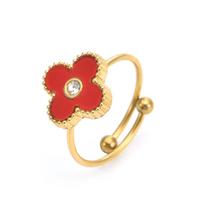 Classic Titanium Steel Four-Leaf Clover Ring Opening Adjustable Ring Ins Tide Models Net Red Ring Does Not Lose Colour Female Ring