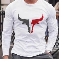 Men's Casual Sports Bull Pattern Printed Round Neck Long Sleeved T-shirt Top S