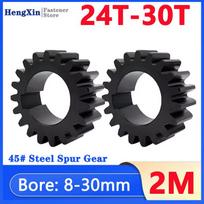 1pcs 2M Spur Gear 2 Mod 24/25/26/27/28/29/30 Teeth Flat Motor Gears 45# Steel Cylindrical Gear Bore 8 10 12-30mm Pitch 6.28mm 30mm