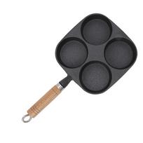 Wooden Handle Egg Frying Pan Cast Iron Omelet Pan Heavy Duty Cast Iron Skillet  Eggs