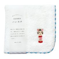 Koji Company Sakura no Kaze Untwisted Yarn Kokeshi Doll and Cherry W240 x 184544 Double-Sided Handkerchief, Blossoms, Approx. D240mm,
