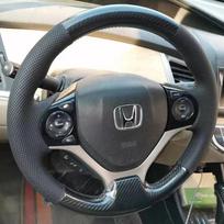 Mikropluošto odos automobilio vairo apdangalas Pynimas Honda Civic 9 kartai 2012 2013 2014 m. Rankomis siūtas automobilio interjeras black thread