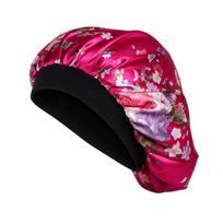 Fashion Floral Pattern Satin Sleep Bonnet Hair Loss Cover Elastic Wide Band Bath Hair Cap Head Wrap Chemo Head Cover Makeup Tool