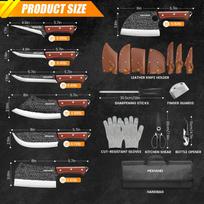 7-Piece Kitchen Knife Set With Leather Sheath and Carry Case Boning Knife Santoku Knife Butcher'S Knife