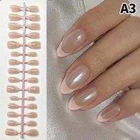 30Pcs French Pearlescent Press On Nail White Edge Full Cover Fakenail Mixed Size Nude Transparent False Nail A3