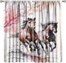 Girls Horse Blackout Curtains Pink Flower Galloping Horses Curtains Farm Animal Horse Gifts Window Treatments for Women Cowboy 60×150cm