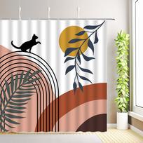 Vidurio amžiaus abstraktus dušo užuolaida Boho arka saulė modernus minimalistinis augalų lapai vonios dekoras audinio užuolaidos su kabliukais 35x70inch-90x180cm