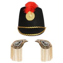 Children‘s Majorette Accessory Set Band Hat with Shoulder Boards Tassel for Cosplay Party One Size