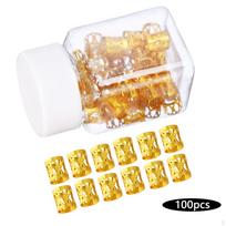 100 vnt. Dredių karoliukai, Plaukų pynimo karoliukai, Metaliniai rankogalių spaustukai, Žiedai aksesuarui, Karoliukui, 100PCS Gold with Bottle