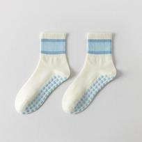 Non-Slip Grip Pilates Socks for Women Breathable Floor Socks Mid Tube Socks  for Fitness Exercise Blue - 04
