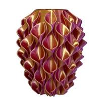 3D Printed Red Gold Flower Vase Sculptural Wave Geometric Textured Decorative Ripple Vase Modern Boho Home Decor for Coffee Table Shelf Entryway auksas