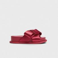 Women's Slippers 2025 Summer New Round Headed One-piece Slippers Womens Genuine Leather French Large Bow Thick Soled Women Shoes 35 raudona