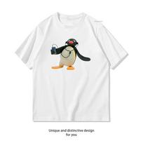 pingu listening to music Shirt Summer Woman Man Casual Breathable Printed Tshirt fashion Oneck S3XL Tops S
