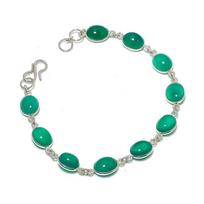 Natural Green Onyx Gemstone Handmade 925 Sterling Silver Bracelet 7-8  ASB-3056