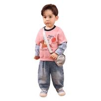 LUSON Boys' Skin-Friendly Faux Two-Piece Long Sleeve T-Shirt 100 rožinė