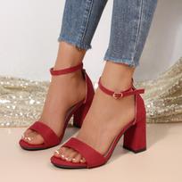 Classic Solid White Wedding Shoes Elephant Pointed Toe Red Sandals Women 2025 Summer Square High Heels Ankle Strap Shoes Women 35 raudona