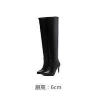 Women's Leather High Boots Autumn Winter Sexy Thin High Heels Black Over The Knee Boots Pointed Plush Warm Long Botas Femininas 34