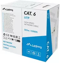LANBERG LAN kabelis UTP CAT.6 305M kietas CU LSZH Pilkas CPR + FLUKE PASSED