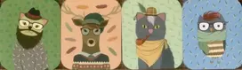KNYGA Peony Press Staff Pocket Note Set of 4 Mini Pads: Hipster Animals