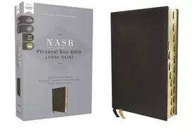 KNYGA Zondervan NASB, Personal Size Bible, Large Print, Genuine Leather, Calfskin, Juodas, Raudona Letter, 1995 Text, Thumb Indexed, Comfort Print