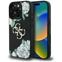 GUESS Grained Roses Big 4G logo phone case for iPhone 16 Pro Max, black