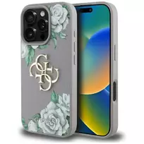 GUESS Grained Roses Big 4G logo phone case for iPhone 16 Pro Max, purple