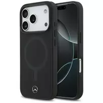 Mercedes Plain Smooth Leather Phone Case with MagSafe Support for iPhone 17 Pro, Black