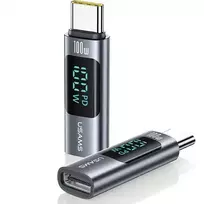 USAMS SJ682TC01 data transfer and charging cable | USB-C to USB-C | 100W | with LED display | silver