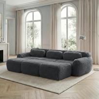 Modulinė sofa be rėmo, pliušinis audinys, 3 otomanės, pilka, 1 vnt