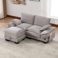 Modulinis 2-vietų sofas su taburete, USB-C, 200 kg, 190x132x84 cm