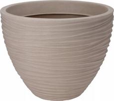 Smėlio spalvos plastikinis lauko vazonas 40 cm, apvalus gofruotas, 31 cm aukščio, 1 vnt.