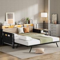 Metalinė sofa-lova, 90x200 cm, su ištraukiamu lova, 3 stalčiais, LED, USB, 1 vnt